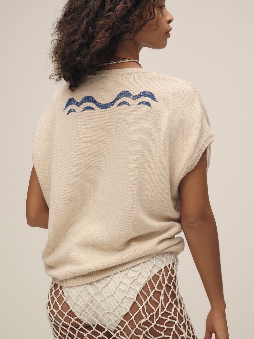 Anthropologie Pilcro Surf Season Graphic Muscle Sweater Tank Vacay Sun Beach M - Picture 2 of 11
